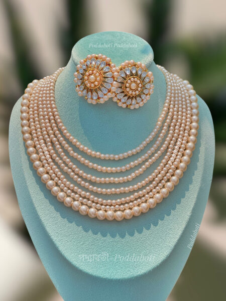 Pearl Necklace with round shape Earrings