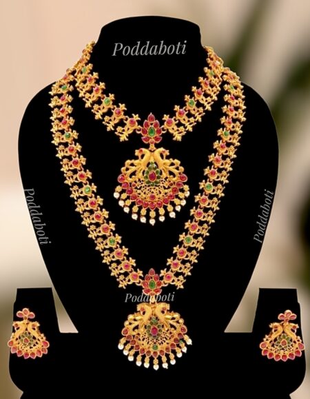 Joypuri matte gold necklace and sitahar combo