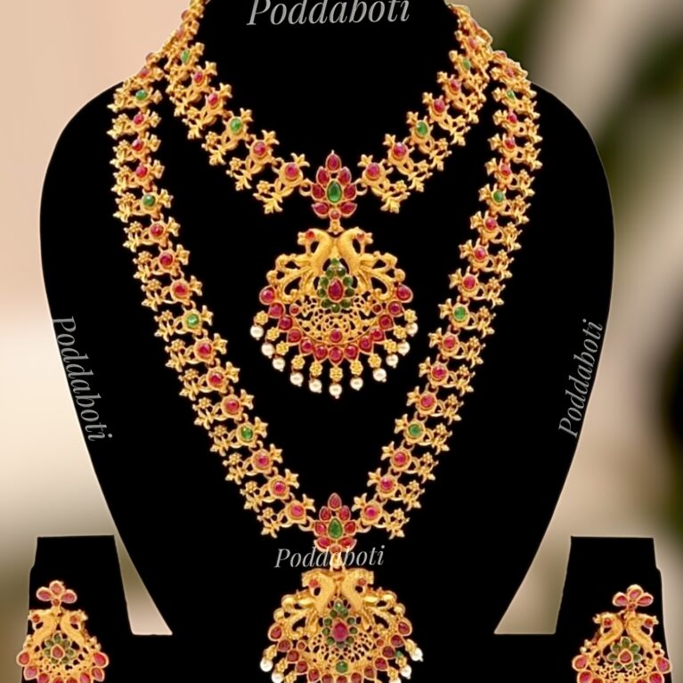 Joypuri matte gold necklace and sitahar combo
