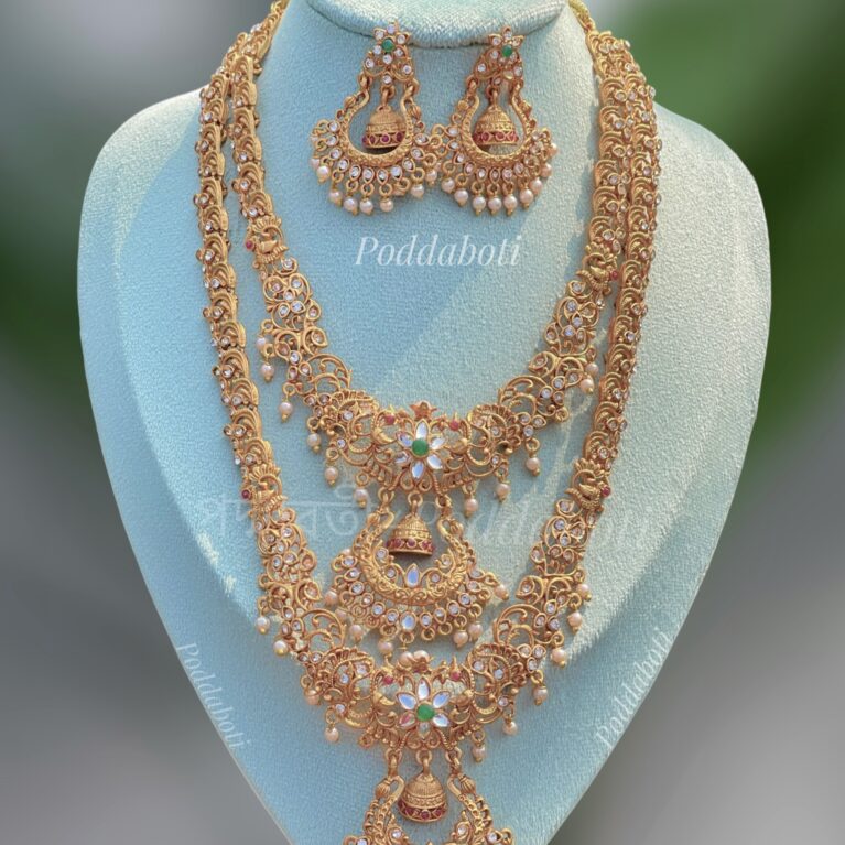 Joypuri matte gold necklace and long sitahar combo