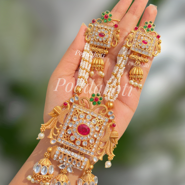 Trendy Joypuri Matte gold sitahar with earrings