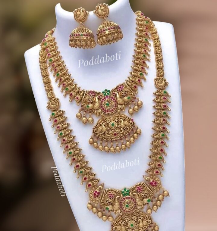 Joypuri matte gold necklace and sitahar combo